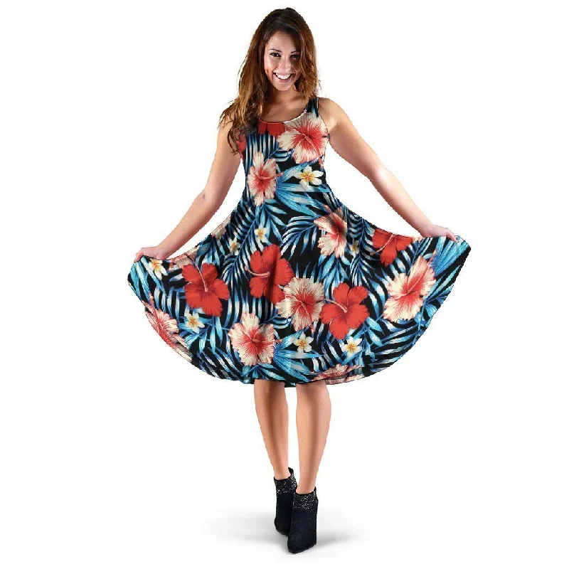 Tropical Hibiscus Flower Print Dress Tunics Lace romantic
