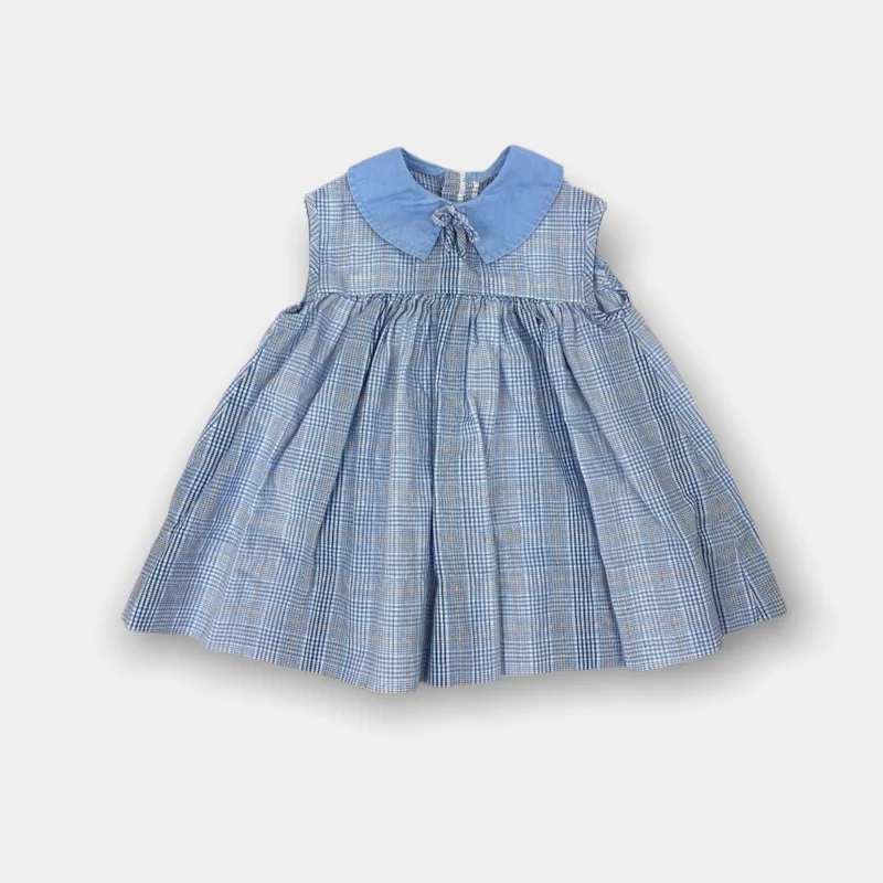 Vintage Girls Sleeveless Blue Plaid Dress Tunics Stylish elegant
