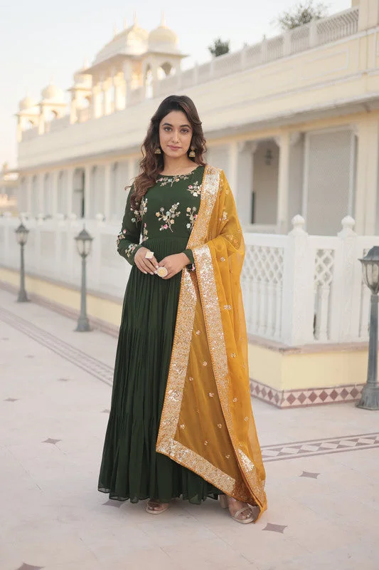 Jyoti Fashion Women's Green Faux Georgette Sequins Embroidered Partywear Anarkali Dress with Dupatta Tunics Modern contemporary Jyoti Fashion Women's Green Faux Georgette Sequins Embroidered Partywear Anarkali Dress with Dupatta Tunics Modern contemporary