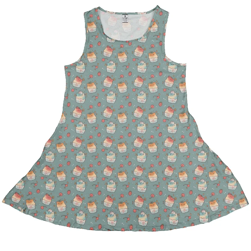 Cat Kakigori Anime Dress Crew Neckline Sporty