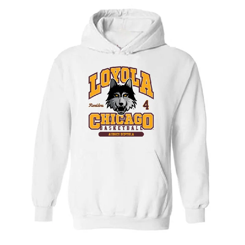 Loyola - NCAA Women's Basketball : Audrey Deptula - Classic Fashion Shersey Hooded Sweatshirt Hoodie with Applique Textured Unique Loyola - NCAA Women's Basketball : Audrey Deptula - Classic Fashion Shersey Hooded Sweatshirt Hoodie with Applique Textured Unique