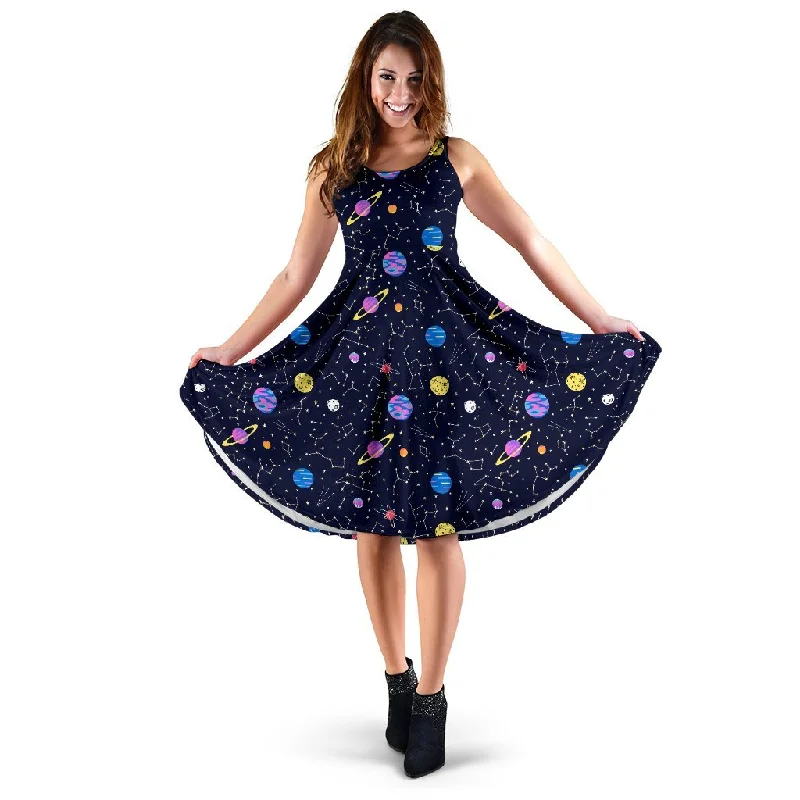 Constellation Planet Print Pattern Dress Tunics Mesh breathable