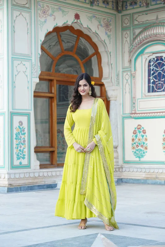 Jyoti Fashion Women's Parrot Green Faux Georgette Frill Work Partywear Anarkali Dress with Dupatta Tunics Corduroy durable Jyoti Fashion Women's Parrot Green Faux Georgette Frill Work Partywear Anarkali Dress with Dupatta Tunics Corduroy durable