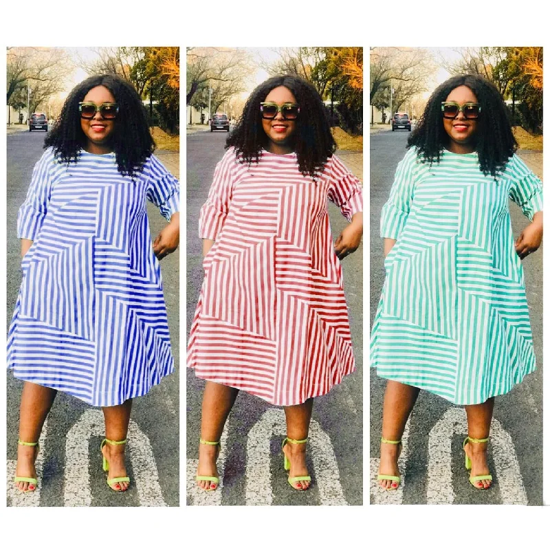 Striped Vintage Dress Tunics Silk luxurious