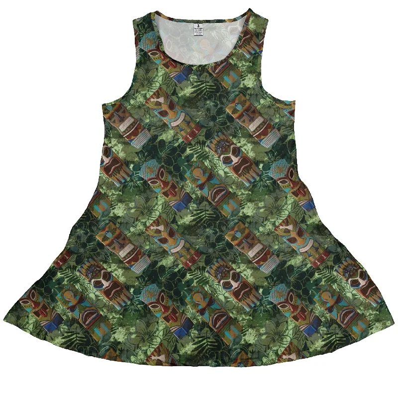 Geek Tiki Masks Light Green Dress Maxi Flowy Bohemian