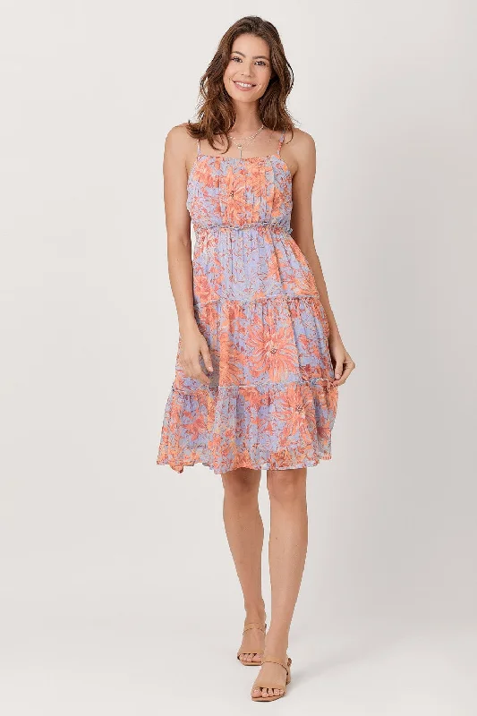 Lavender Adjustable Straps Tiered Dress Elegant Long Evening
