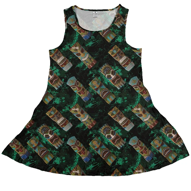 Geek Tiki Masks Dark Green Dress empire Waist empire