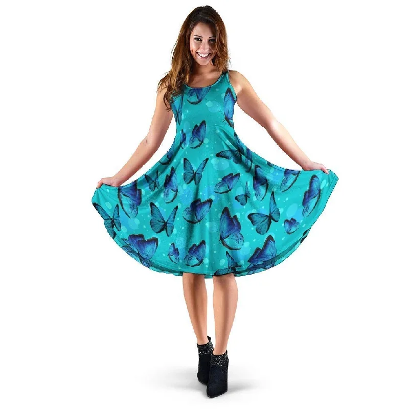 Turquoise Bubble Butterfly Print Dress Bodycon Club Sequined