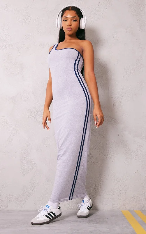 Grey Contrast Stripe One Shoulder Midaxi Dress Tunics Spring floral