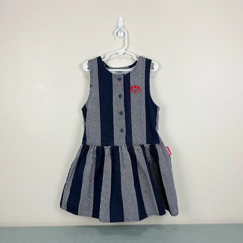 Vintage OshKosh B'gosh Blue Striped Jumper Dress 6 USA Crew Neckline Casual