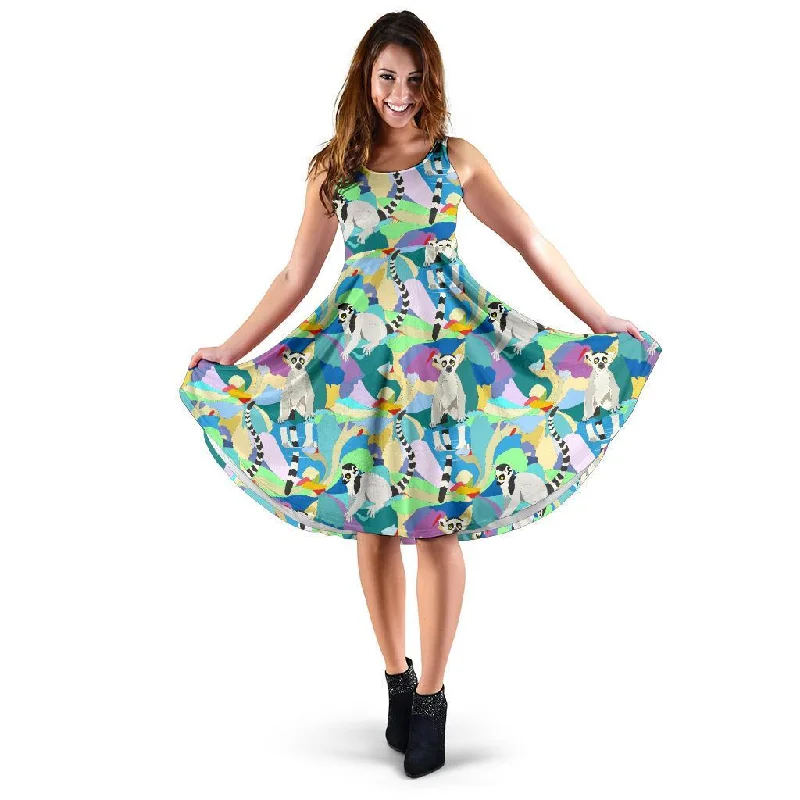Lemur Colorful Pattern Print Dress Tunics Versatile all-occasion