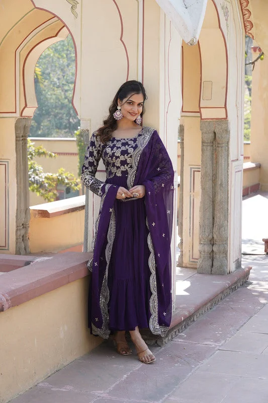 Jyoti Fashion Women's Purple Faux Blooming Jacquard with Sequins Embroidered Anarkali Dress with Dupatta Tunics Travel practical Jyoti Fashion Women's Purple Faux Blooming Jacquard with Sequins Embroidered Anarkali Dress with Dupatta Tunics Travel practical