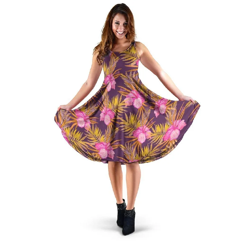 Watercolor Hibiscus Flower Hawaiian Print Dress Off-the-shoulder Chic Trendy