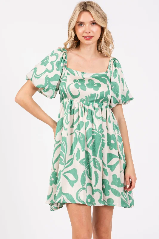 Jade Floral Puff Sleeve Dress Tunics Formal black