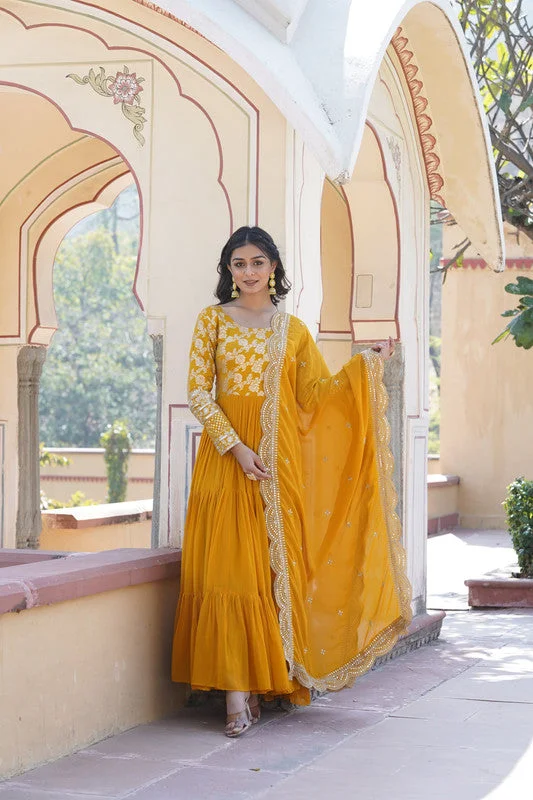 Jyoti Fashion Women's Yellow Faux Blooming Jacquard with Sequins Embroidered Anarkali Dress with Dupatta Tunics Denim casual Jyoti Fashion Women's Yellow Faux Blooming Jacquard with Sequins Embroidered Anarkali Dress with Dupatta Tunics Denim casual