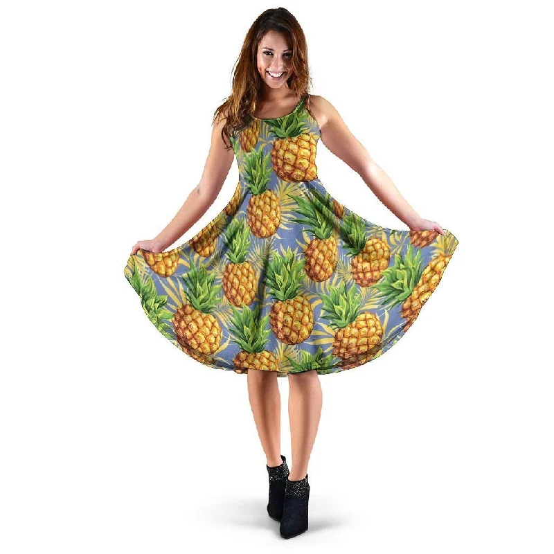 Yellow Pineapple Hawaiian Print Dress Tunics Sophisticated sleek