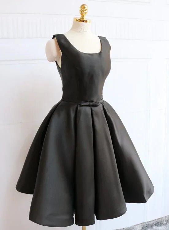 Black Satin Knee Length Party Dress Black Backless Evening Dress gh515 Tunics Practical easy-care Black Satin Knee Length Party Dress Black Backless Evening Dress gh515 Tunics Practical easy-care