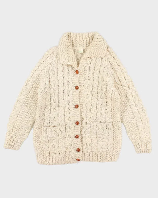 Vintage Handknit Wool Aran Cardigan - M Terry Terry Cloth Terry Knit