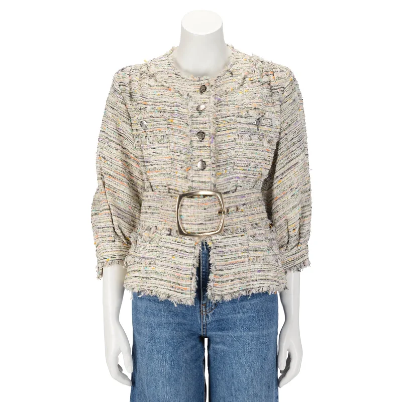 Chanel Pastel Fantasy Tweed Belted Jacket FR 38 Mesh Jacket Canvas Jacket Denim Jacket Chanel Pastel Fantasy Tweed Belted Jacket FR 38 Mesh Jacket Canvas Jacket Denim Jacket
