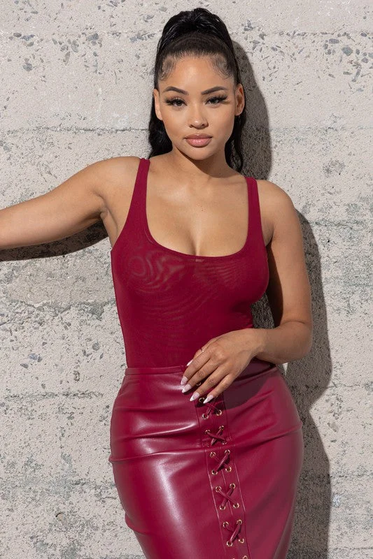 VERY STRETCHY TANK DOUBLE LAYERED MESH BODY SUIT sage tank top