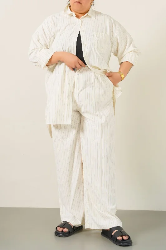 CURVE STRIPED PANTS Fashionable Button-Up Pants