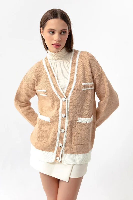 Women'S Pocket Detailed Colorful Knitwear Cardigan Mesh Cardigan Canvas Denim