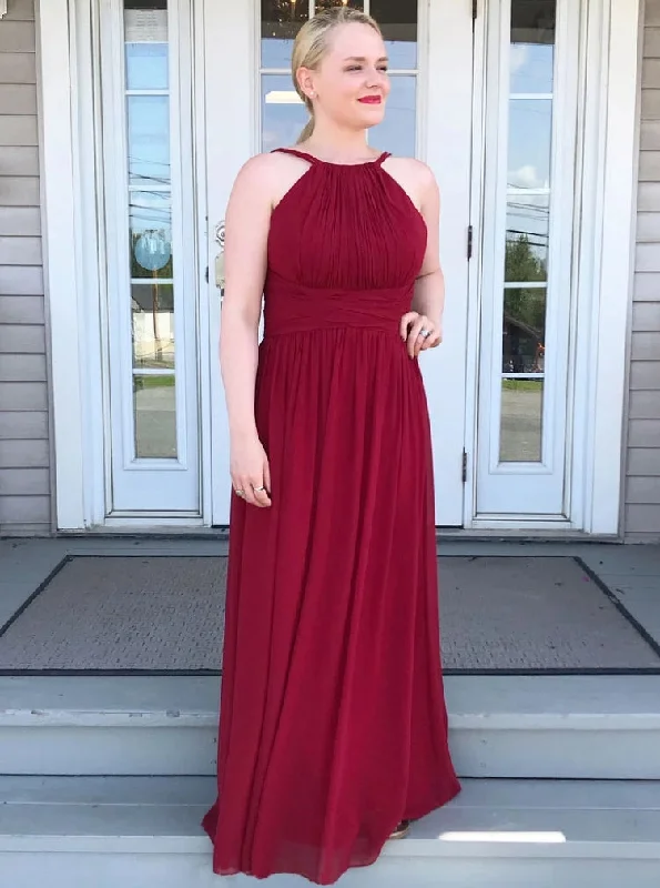 High Neck Chiffon Burgundy Bridesmaid Dress, Long Prom Party Dress OB277 Tunics Timeless classic