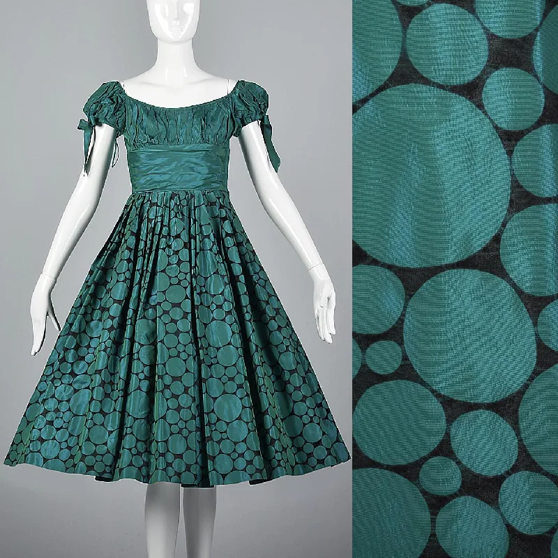 1950s Flocked Polkadot Party Dress Tunics Distressed trendy