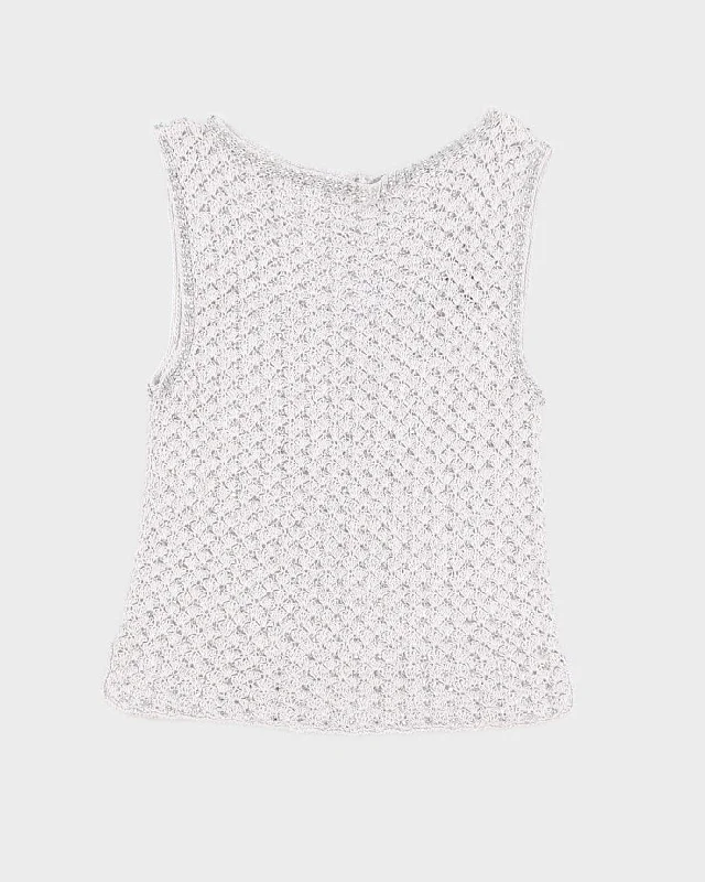 Y2K Silver Beaded Crocheted Tank Top - XS seamless tank top