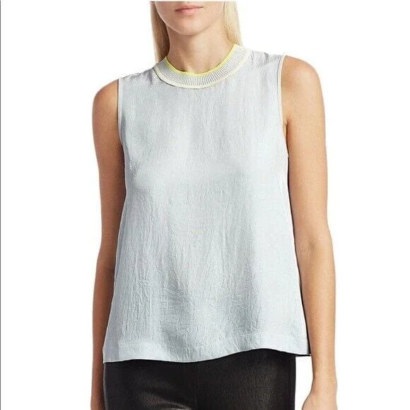 Grey Ribbed Neck Tank Blouse baby blue tank