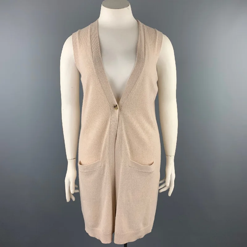 THEORY Size L Beige Knitted Cashmere Sleeveless Cardigan Cotton Fabric Linen Fabric Terry Fabric THEORY Size L Beige Knitted Cashmere Sleeveless Cardigan Cotton Fabric Linen Fabric Terry Fabric
