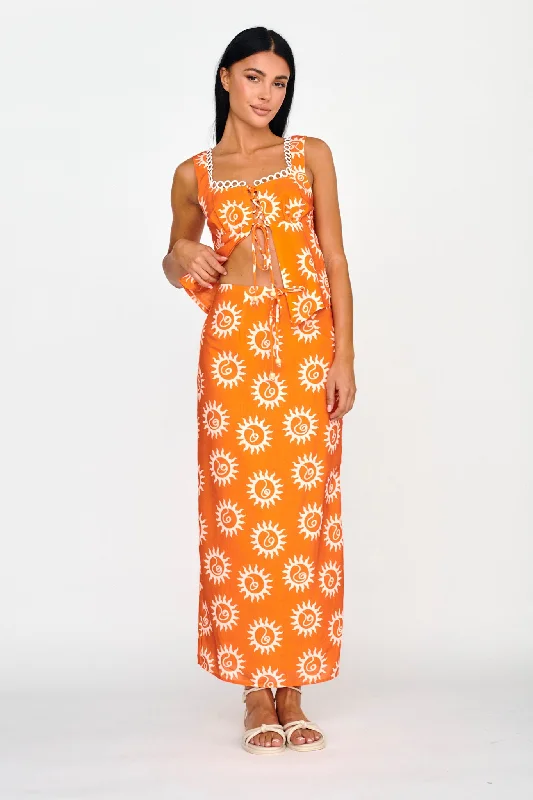 Sun Days Midi Skirt Sun Orange high slit skirt