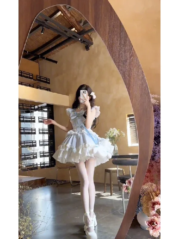 Cinessd French Ball Gown Square Neckline Short Tulle Blue Lolita Dresses Party Dress Birthday Outfits SD1200 High-Low Hemline Casual Cinessd French Ball Gown Square Neckline Short Tulle Blue Lolita Dresses Party Dress Birthday Outfits SD1200 High-Low Hemline Casual