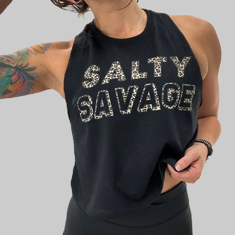 Ladies "Salty Savage Leopard Print" Flowy Crop Tank lounge tank top