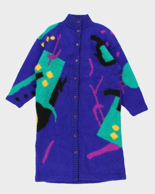 Vintage Long Knit Cardigan - M Fleece Cardigan Nylon Polyester