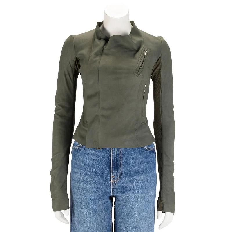 Rick Owens Khaki Leather Cropped Jacket XS Striped Jacket Polka Dot Jacket Floral Jacket Rick Owens Khaki Leather Cropped Jacket XS Striped Jacket Polka Dot Jacket Floral Jacket