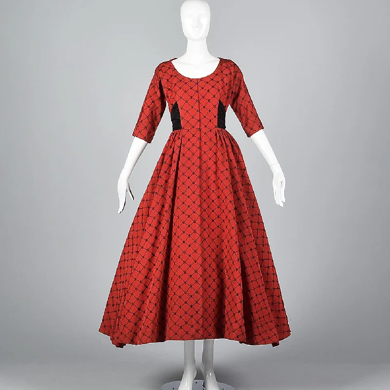1950s Red Party Dress with Black Taffeta Bow Tunics Exclusive limited