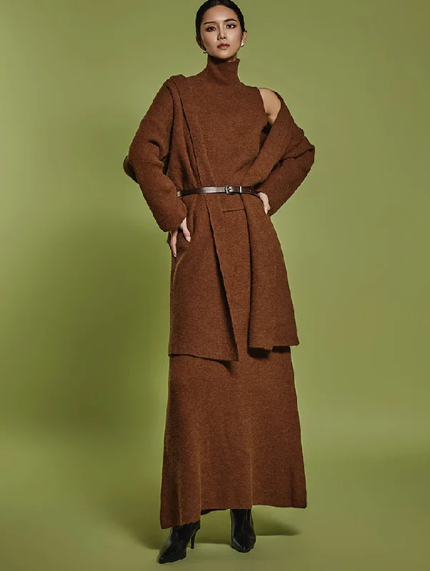 D5129 Knit Cardigan Three-Piece Set Fitted Slim Tailored