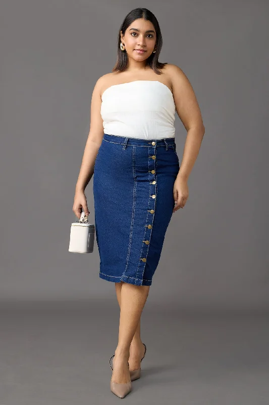 Indigo Impact Midi Curve Bodycon Skirt corduroy skirt comfortable