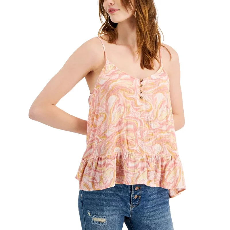 HIPPIE ROSE - Marble Ruffled-Hem Tank Top cotton tank top
