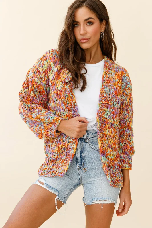 Santa Ana Chunky Knit Cardigan Funfetti Glossy Satin Silk