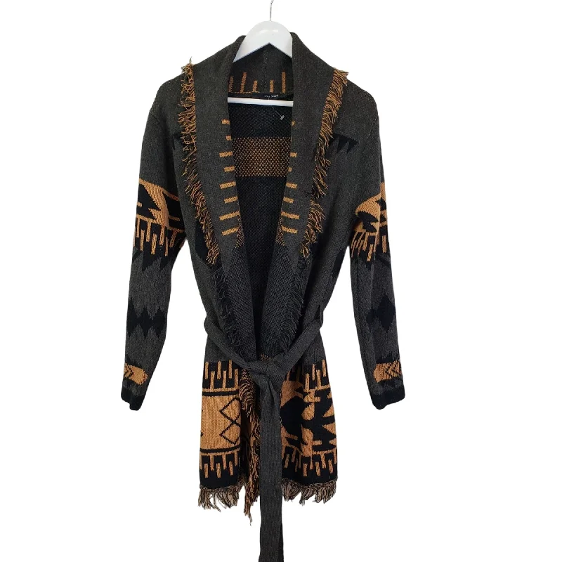Harve Benard Aztec Print Open Fringe Trim Cardigan Sweater Size Medium Toggled Drawstring Belted Harve Benard Aztec Print Open Fringe Trim Cardigan Sweater Size Medium Toggled Drawstring Belted
