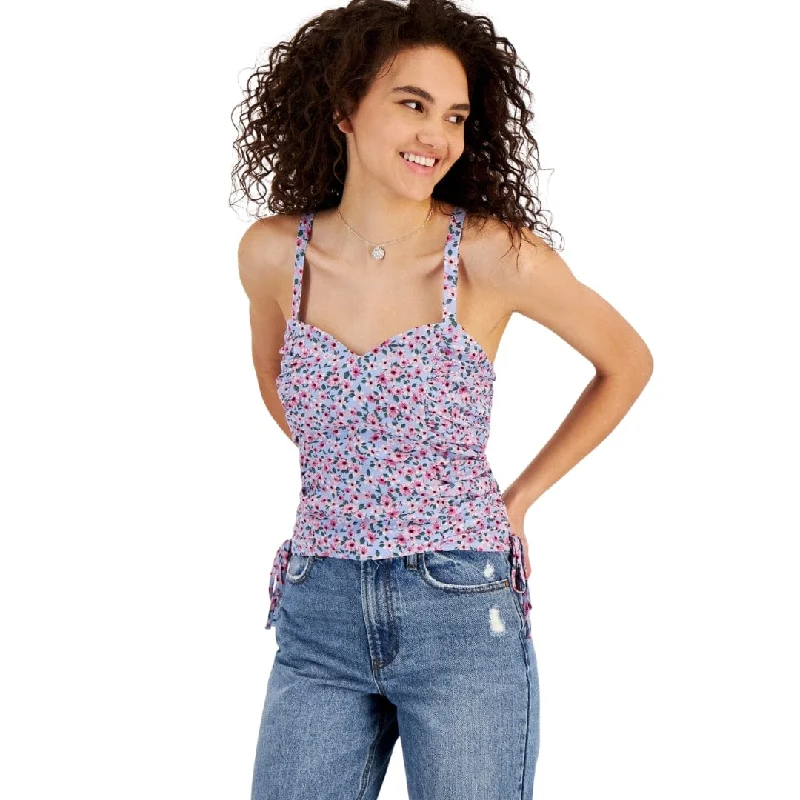 CRAVE FAME - Floral Ruched Tank Top crew neck tank