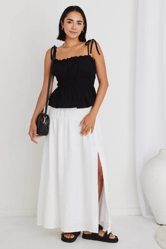 Aquarius White Linen Tiered Split Front Maxi Skirt silk skirt luxurious