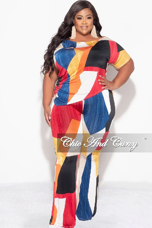 Final Sale Plus Size 2pc Set Top and Pants Set in Multi Color Print High-Waist Trousers