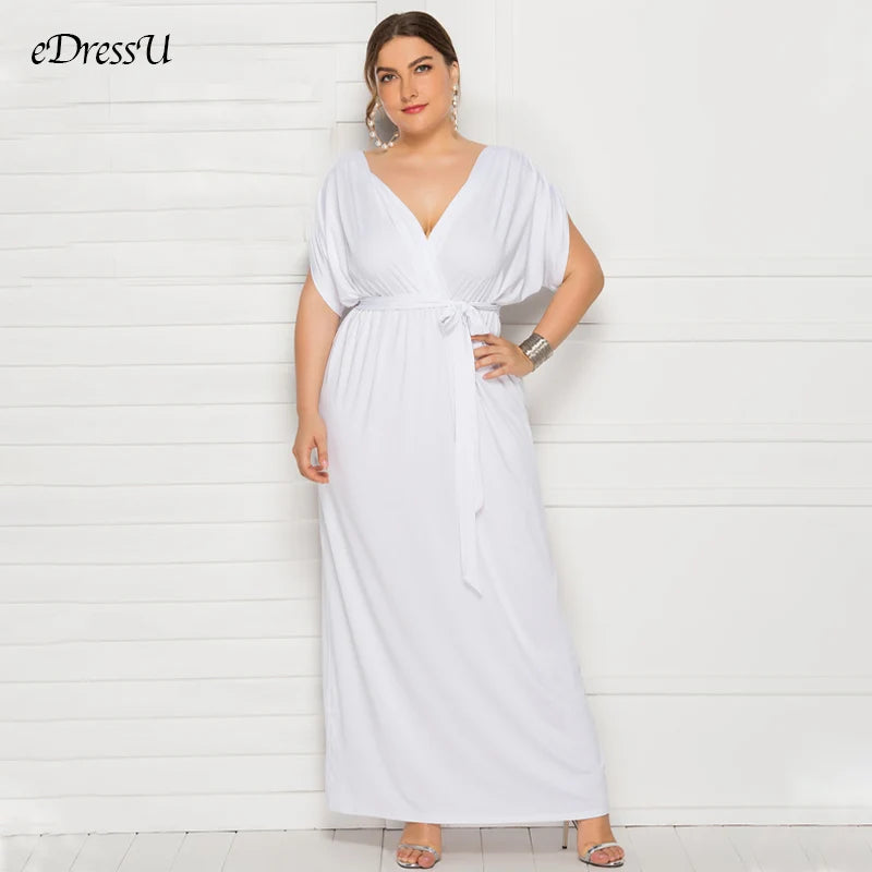 eDressU Long Plus Size Evening Party Dress V Neck Stretchy White Tunics Review highly eDressU Long Plus Size Evening Party Dress V Neck Stretchy White Tunics Review highly