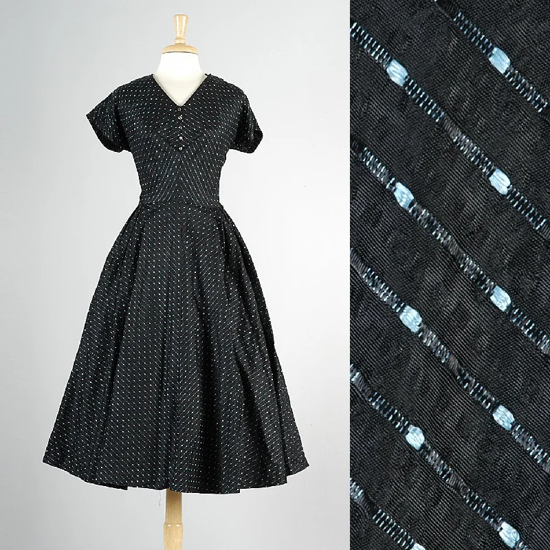 1950s Black Fit and Flare Party Dress Tunics Bridal satin