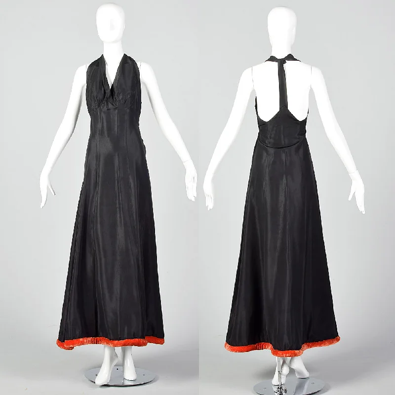 1940s Black Taffeta Party Dress with T-Strap Back Tunics Silk luxurious