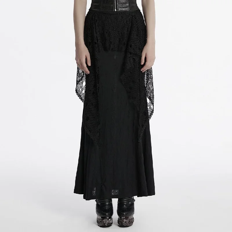Women's Punk Ripped Mesh Splice Fishtail Skirt spandex blend skirt