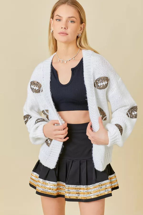 MST Sequin Football Cardigan Chenille Blend Fleece Blend Nylon Blend